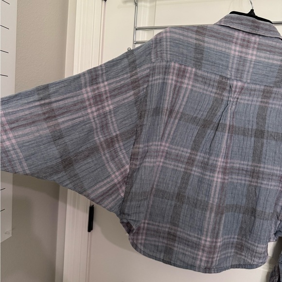 Free People Blue and Purple Plaid Button Down Shirt - Picture 8 of 9